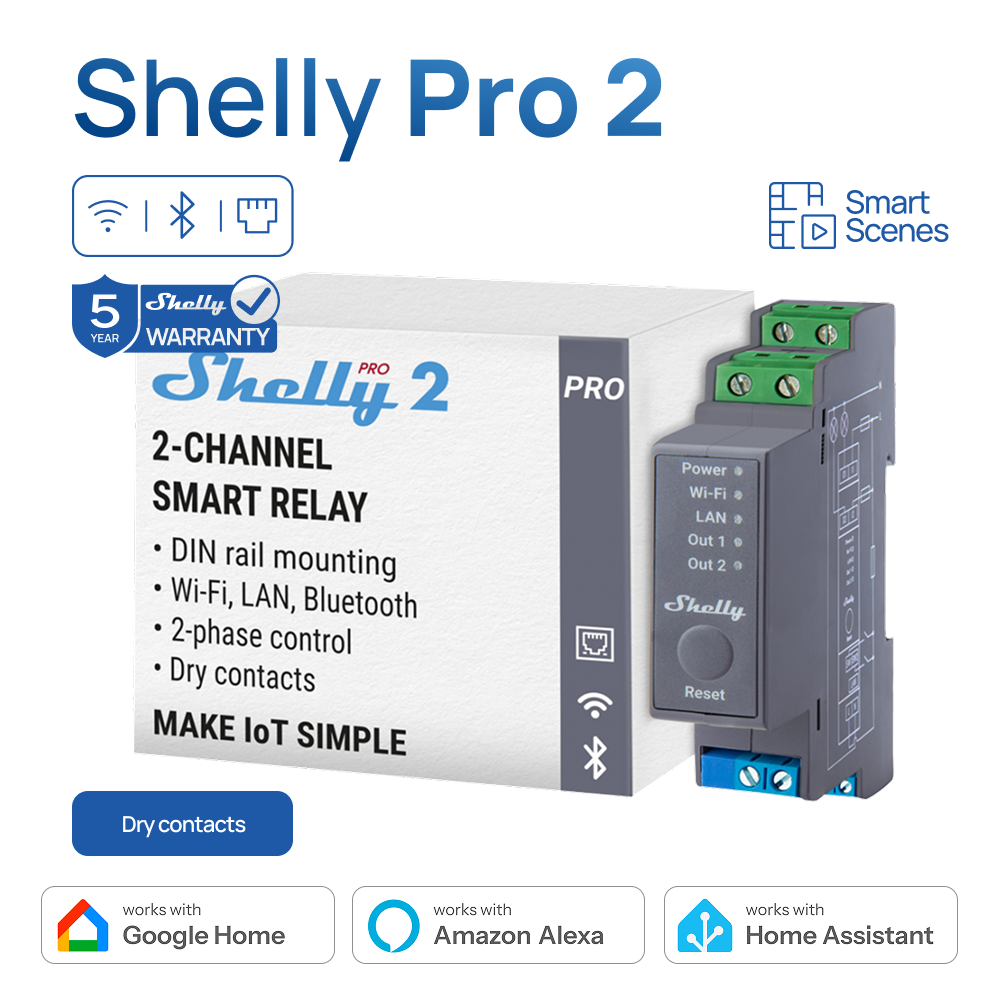 Shelly Pro 2 WiFi 2Channel Sma - Shelly Relay Module recensie en prijs